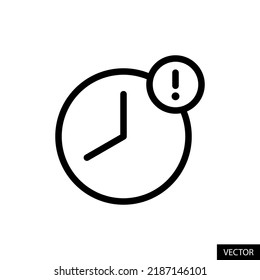 Delay alert vector icon in line style design for website design, app, UI, isolated on white background. Editable stroke. EPS 10 vector illustration.