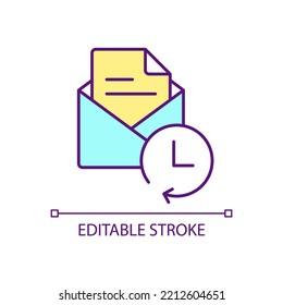 Delay letter sending RGB color icon. Electronic correspondence. Email and message. Online communication. Isolated vector illustration. Simple filled line drawing. Editable stroke. Arial font used