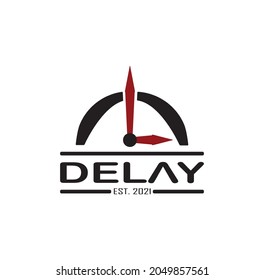 logotipo de retardo con icono de mano de hora roja. archivos vectoriales. Pasos 10