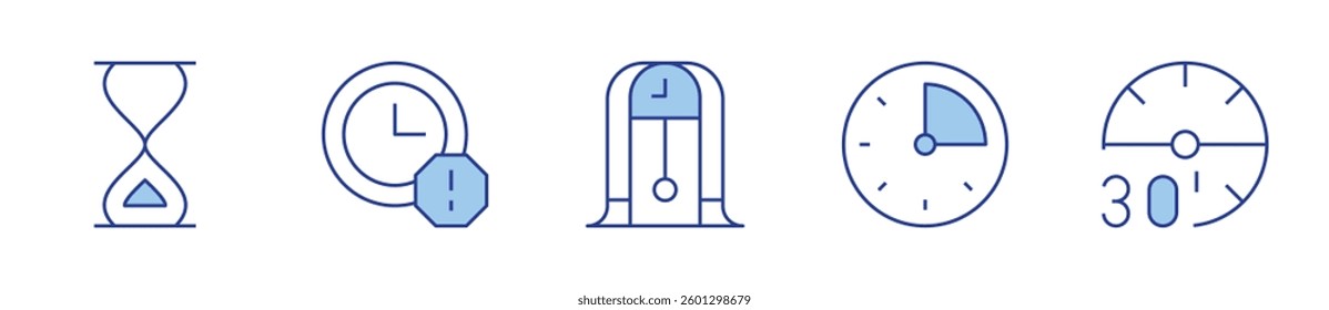 delay, minutes, clock, sand clock. Clock Icon vector illustration. Line Duotone style. Editable stroke.