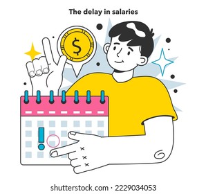 The delay in salaries as a measure to reduce inflation. Economics crisis recovery. Growing up prices and value of money decline. Flat vector illustration