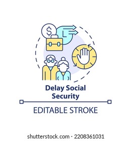 Delay Social Security Concept Icon. How Can Consumers Deal With Inflation Abstract Idea Thin Line Illustration. Isolated Outline Drawing. Editable Stroke. Arial, Myriad Pro-Bold Fonts Used