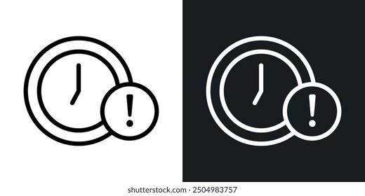 Delay vector icon set black and white filled and outlined style.