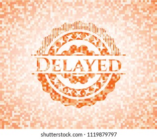 Delayed abstract orange mosaic emblem with background