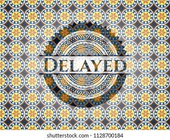 Delayed arabic style emblem. Arabesque decoration.