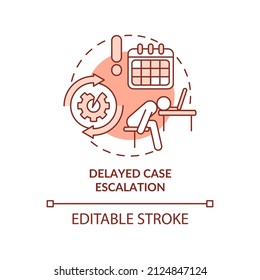 Delayed case escalation red concept icon. Repeatable tasks. BPA challenges abstract idea thin line illustration. Isolated outline drawing. Editable stroke. Arial, Myriad Pro-Bold fonts used