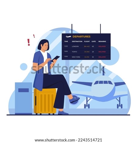 Delayed flight illustration design concept. Illustration for website, landing page, mobile app, poster and banner. Trendy flat vector illustration