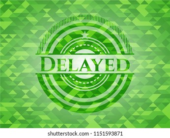 Delayed green emblem. Mosaic background