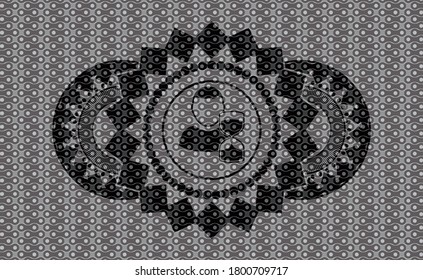 icono retrasado dentro de la insignia abstracta negra. Fondo clásico del patrón. Ilustración intensa. 
