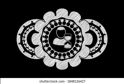 delayed icon inside chalk blackboard badge. Chalkboard delicate background. Artistic illustration. 