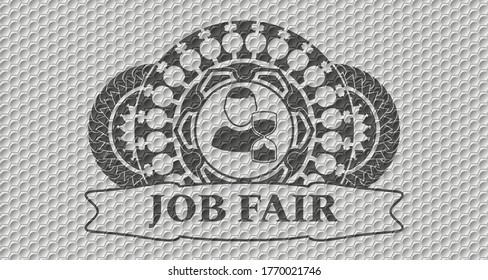 delayed icon and Job fair text grey hexagon geometric style pattern realistic emblem. Trendy fancy background. Illustration. 