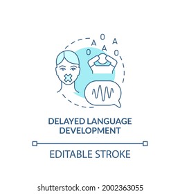 Delayed language development concept icon. Autism sign abstract idea thin line illustration. Using spoken language troubles. Speech delays. Vector isolated outline color drawing. Editable stroke