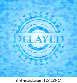 Delayed sky blue emblem with mosaic ecological style background