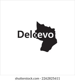 Delcevo map and black lettering design on white background