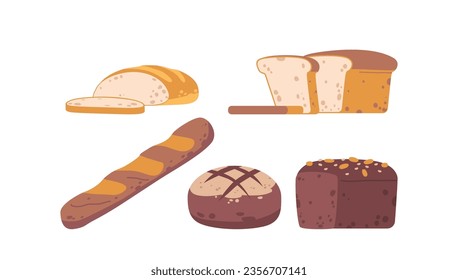Delectable Assortment Of Freshly Baked Goods Including Bread, Pastries, And Buns. Baked Food Cartoon Vector Illustration