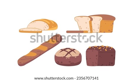 Delectable Assortment Of Freshly Baked Goods Including Bread, Pastries, And Buns. Baked Food Cartoon Vector Illustration