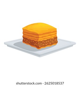Delectable baklava, with its golden layers and rich filling, rests enticingly on a square plate, ready to satisfy any sweet craving