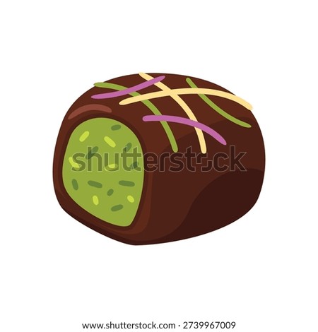 Delectable Chocolate Candy with Pistachio Filling and Colorful Topping Illustration