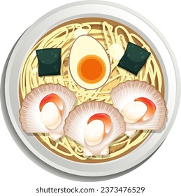 Un delicioso marisco japonés con vieiras y algas de huevo