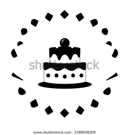 A delectable two-layered cake, adorned with chocolate frosting and a cherry on top. Perfect for birthdays, anniversaries, or any special occasion.