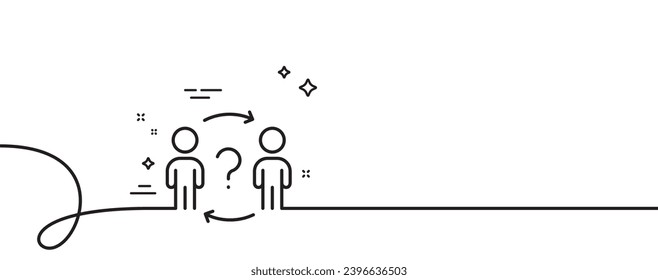 Fragezeilensymbol eines Delegaten. Kontinuierlich eine Linie mit curl. Teamwork-Hilfe unterschreiben. Mitarbeiteraktiensymbol. Delegate Frage einzelne Rahmenband. Loop-Kurve Muster. Vektorgrafik