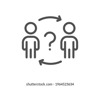 Delegate question line icon. Teamwork help sign. Employee share symbol. Quality design element. Linear style delegate question icon. Editable stroke. Vector