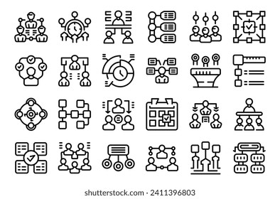 Delegate tasks icons set outline vector. Team data work. Staff person office