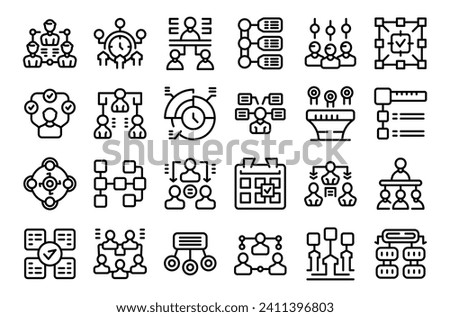 Delegate tasks icons set outline vector. Team data work. Staff person office