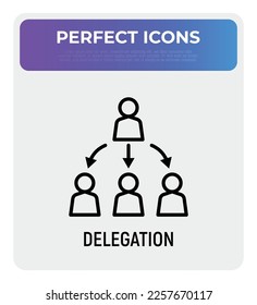 Delegate thin line icon. Boss and employees. Corporate staff. Business relationship. Modern vector illustration.