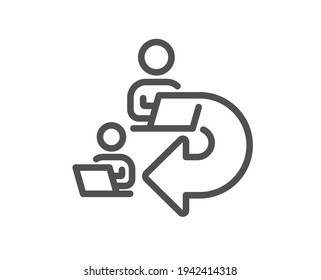 Delegate Work Line Icon. Teamwork Share Sign. Remote Office Symbol. Quality Design Element. Linear Style Delegate Work Icon. Editable Stroke. Vector