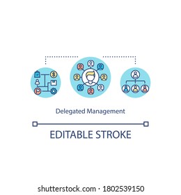 Delegated management concept icon. Corporate organization structure. Company boss and subordinates idea thin line illustration. Vector isolated outline RGB color drawing. Editable stroke