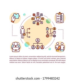 Delegated management concept icon with text. PPT page vector template. Empowerment. Employees decision making. Brochure, magazine, booklet design element with linear illustrations