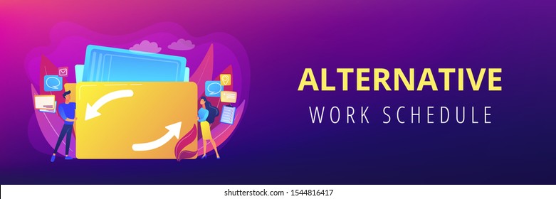 Delegating duties and responsibilities to colleagues. Job sharing, alternative work schedule, collaborative employment, division of a job concept. Header or footer banner template with copy space.