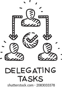 Delegating tasks - business sketchy vector illustration