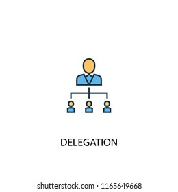 Delegation concept 2 colored line icon. Simple yellow and blue element illustration. Delegation concept outline symbol design from Project management set