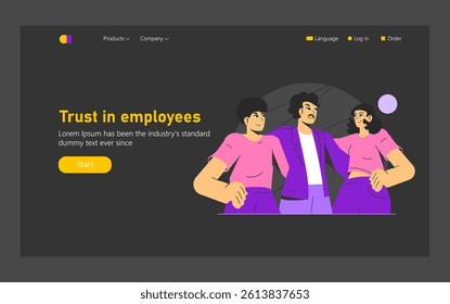Delegation concept. Trust among team members fosters collaboration and productivity. Highlighting teamwork, communication, and shared goals leads to a successful workplace. Vector illustration.