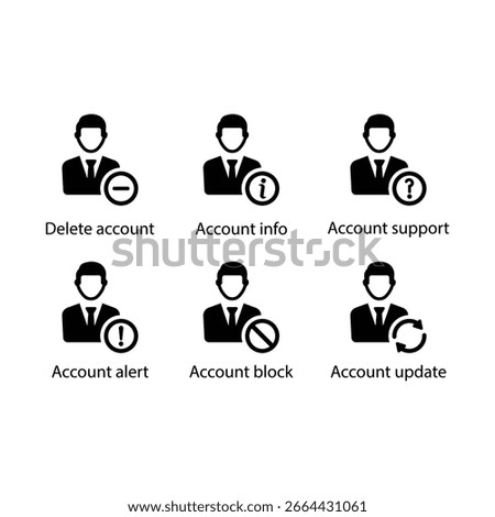 Delete, Account info, support, alert, block, update, icon