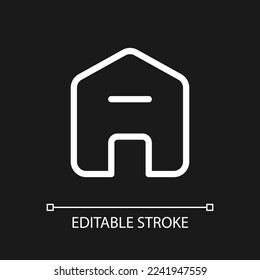 Delete address pixel perfect white linear ui icon for dark theme. Change information online. Vector line pictogram. Isolated user interface symbol for night mode. Editable stroke. Arial font used