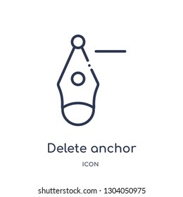 delete anchor point icon from user interface outline collection. Thin line delete anchor point icon isolated on white background.