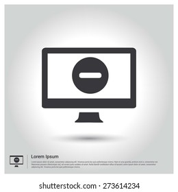 Delete In to application, pictogram icon on gray background. Flat design style