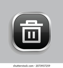 delete bin 5 line icon design. Glossy Button style rounded rectangle isolated on gray background. Vector illustration