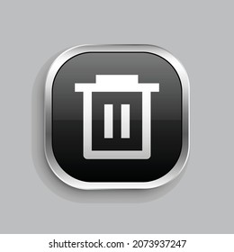 delete bin 6 line icon design. Glossy Button style rounded rectangle isolated on gray background. Vector illustration