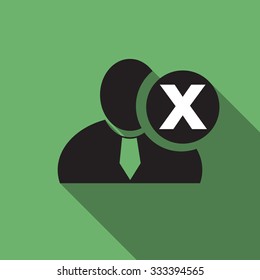 Delete black man silhouette icon on the vintage green background, long shadow flat design icon for forums or web