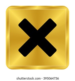 Delete - black vector icon;  gold button