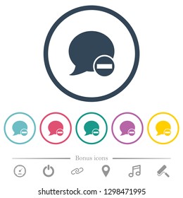Delete blog comment flat color icons in round outlines. 6 bonus icons included.