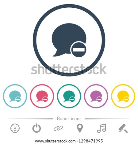 Delete blog comment flat color icons in round outlines. 6 bonus icons included.
