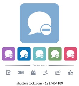 Delete blog comment white flat icons on color rounded square backgrounds. 6 bonus icons included