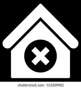 Delete Building vector icon. Flat white symbol. Pictogram is isolated on a black background. Designed for web and software interfaces.