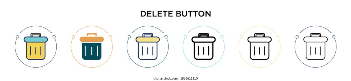 Delete button icon in filled, thin line, outline and stroke style. Vector illustration of two colored and black delete button vector icons designs can be used for mobile, ui, web