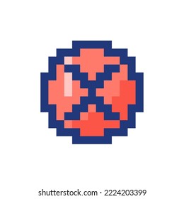 Delete button pixelated RGB color ui icon. Alert error. Cancel upload. Simplistic filled 8bit graphic element. Retro style design for arcade, video game art. Editable vector isolated image